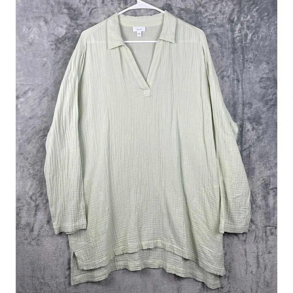 Pure J Jill Tunic Top Womens XL Green Textured‎ Pullover Pockets Organic Cotton
